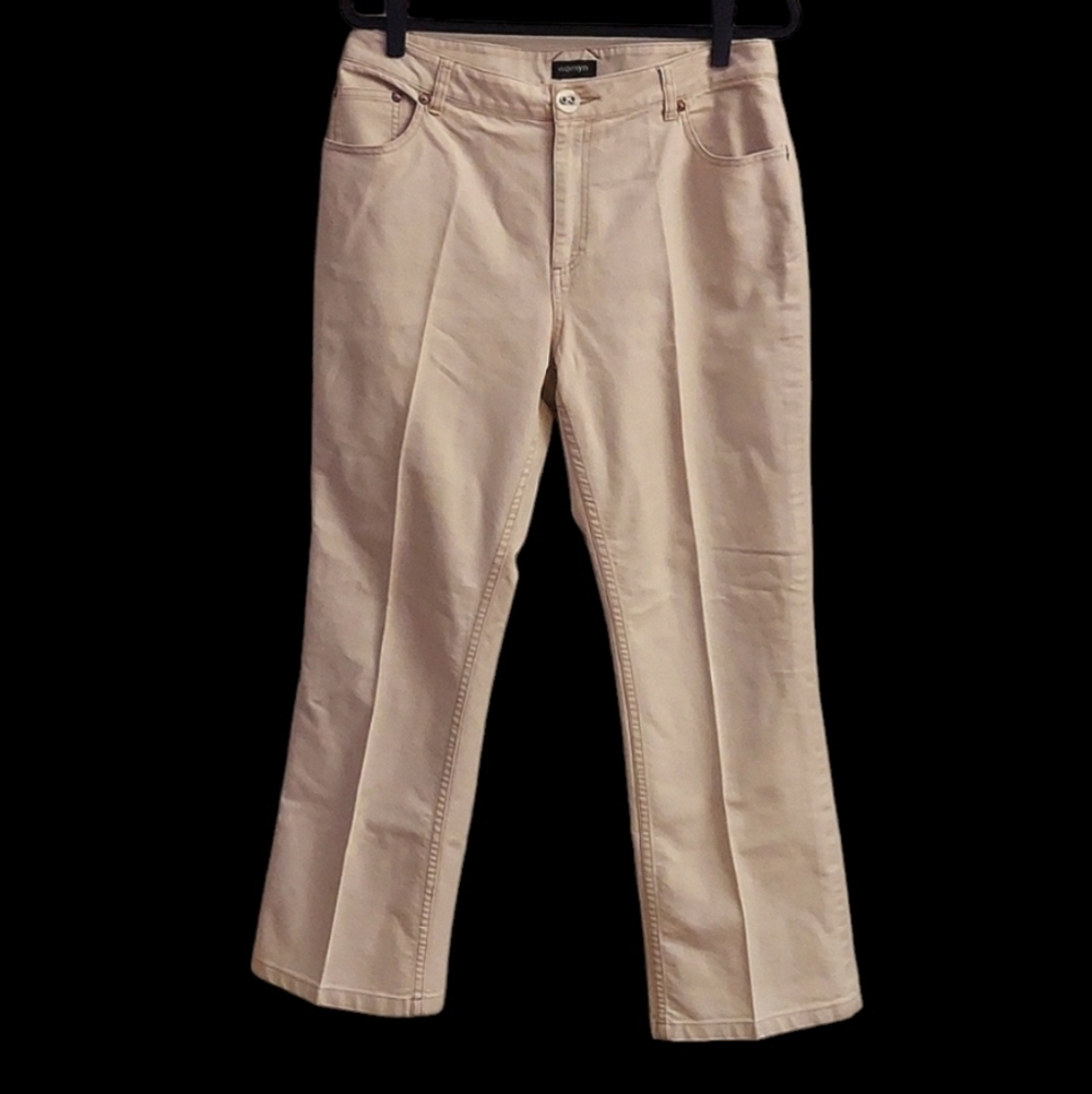 WOMYN Beige Mid Rise Wide Leg Denim Pants 14 Cotton Blend Casual Office
